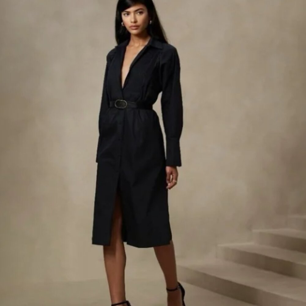 Pintuck Bib Midi Shirtdress